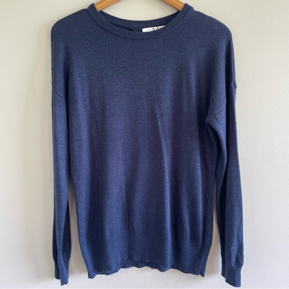 Magaschoni Women's Sweater With Keyhole Back Blue Size Medium